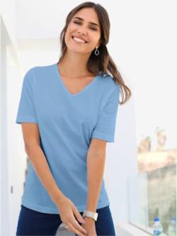 T-shirt classique avec encolure en v , bleu, taille 54 - MODA VILONA - Mode Femme et Homme