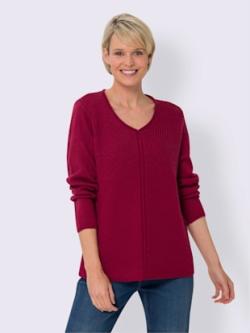 Pull à manches longues bord roulé à l'encolure - cerise - 48 - Moda Vilona