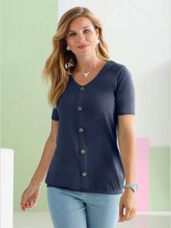 T-shirt à manches courtes ourlet élastique , marine, taille 48 - MODA VILONA - Mode Femme et Homme