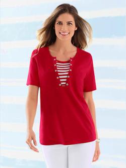 T-shirt d'été avec col effet marin , rouge, taille 52 - MODA VILONA - Mode Femme et Homme