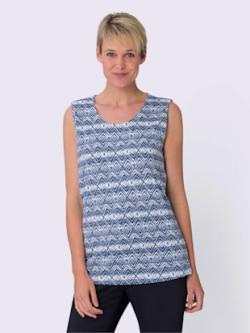 Débardeur pur coton , bleu jean-blanc imprimé, taille 48 - MODA VILONA - Mode Femme et Homme