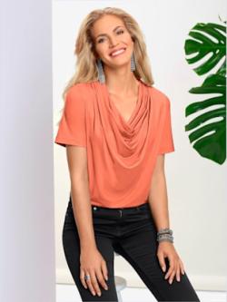 T-shirt en viscose encolure drapée manches courtes , mandarine, taille 54 - MODA VILONA - Mode Femme et Homme
