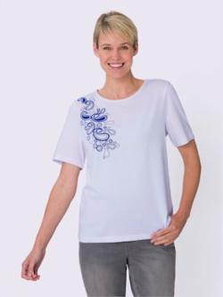T-shirt élégant imprimé paisley , blanc-bleu roi, taille 52 - MODA VILONA - Mode Femme et Homme