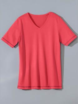 Tee-shirt avec encolure en v et manches courtes , corail, taille 54 - MODA VILONA - Mode Femme et Homme
