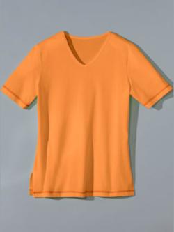 Tee-shirt avec encolure en v et manches courtes - pêche - 52 - Moda Vilona