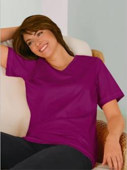 Tee-shirt avec encolure en v et manches courtes - cyclamen - 40 - Moda Vilona