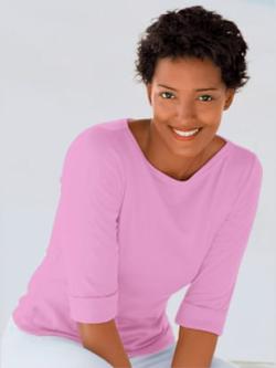 T-shirt en coton basique col rond manches 3/4 , rose, taille 58 - MODA VILONA - Mode Femme et Homme