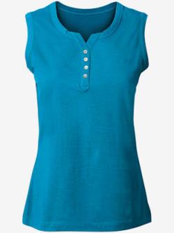 Débardeur femme jersey fin et boutons nacrés , turquoise, taille 42 - MODA VILONA - Mode Femme et Homme