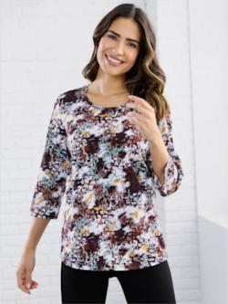 T-shirt de loisirs jersey fin , aubergine imprimé, taille 56 - MODA VILONA - Mode Femme et Homme