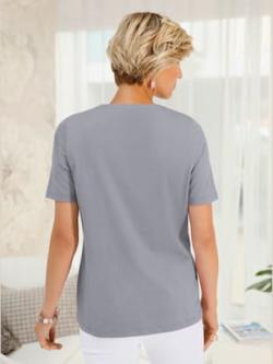 T-shirt femme orné d'un motif floral à l'avant , gris, taille 58 - MODA VILONA - Mode Femme et Homme