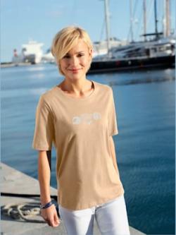 T-shirt à manches courtes coupe confortable , beige, taille 46 - MODA VILONA - Mode Femme et Homme