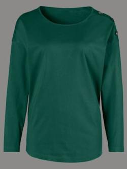 T-shirt en coton col rond manches longues boutons décoratifs , vert sapin, taille 42 - MODA VILONA - Mode Femme et Homme