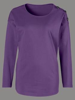 T-shirt en coton col rond manches longues boutons décoratifs , lilas, taille 48 - MODA VILONA - Mode Femme et Homme