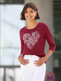 T-shirt à manches 3/4 à encolure ronde , cerise-blanc, taille 56 - MODA VILONA - Mode Femme et Homme