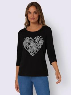 T-shirt à manches 3/4 à encolure ronde , noir-blanc, taille 50 - MODA VILONA - Mode Femme et Homme