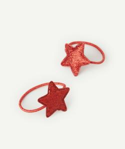Lot de 2 élastiques fille avec étoiles pailletées rouges - TU