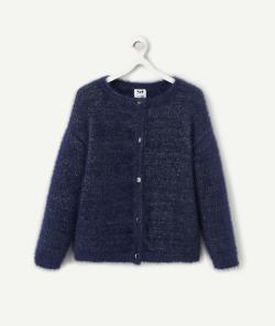 Cardigan poilu fille bleu marine aux effets pailletés dorés - 8 A