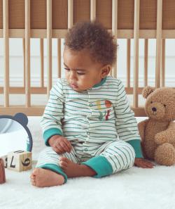 Dors bien transformable bébé en coton bio côtelé écru vert et rayé - 9 M