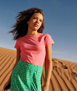 T-shirt manches courtes fille en coton bio rose avec message rouge - XXS