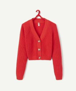Gilet en tricot manches longues fille rouge - XS