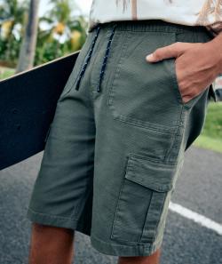 Bermuda cargo garçon kaki avec taille élastiquée - XXS