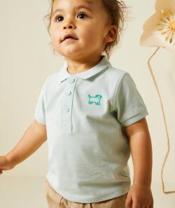 Polo manches courtes bébé garçon 100% coton vert avec broderies - 3 M