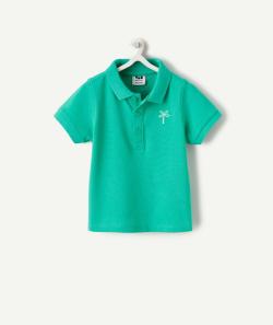 Polo manches courtes bébé garçon en coton bio vert brodé - 18 M