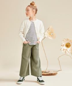 Pantalon large fille en viscose responsable kaki avec noeud - 6 A