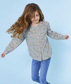 Blouse fille en coton imprimé fleuri vert et rose - 14 A