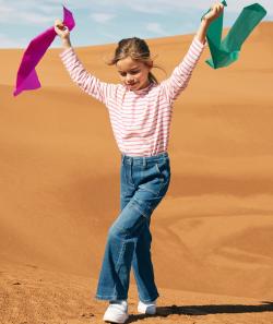 Pantalon wideleg cargo fille en denim bleu low impact - 4 A