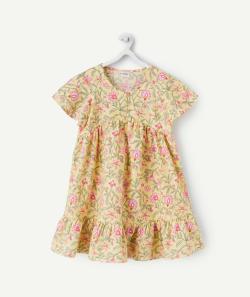 Robe manches courtes fille jaune avec imprimé à fleurs - 4 A