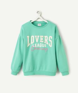 Sweat fille vert avec message brodé et pailleté - 8 A
