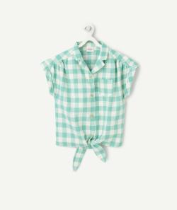 Chemise manches courtes fille en coton imprimé à carreaux verts - 6 A