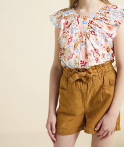 Short fluide fille en viscose responsable marron avec noeud - 8 A