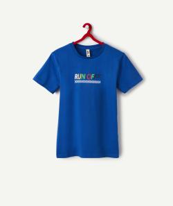 T-shirt manches courtes garçon en coton bio bleu thème racing - XS