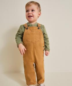 Salopette bébé garçon marron à bretelles avec poche et patch - 9 M