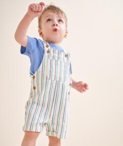 Salopette bébé garçon en coton bio à rayures bleu et vert - 24 M