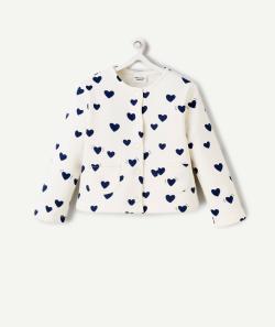 Cardigan bébé fille en fibres recyclées blanc avec imprimé coeur bleu - 9 M