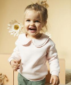 Sweat bébé fille en fibres recyclées rose poudré avec col claudine - 9 M