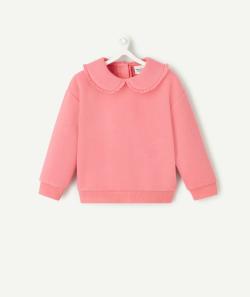 Sweat bébé fille en fibres recyclées rose avec col claudine - 6 M