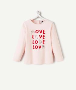 T-shirt bébé fille en coton bio rose avec messages animés love - 6 M