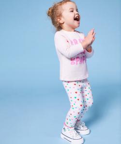 Legging bébé fille en coton bio blanc avec imprimé coeur coloré - 12 M
