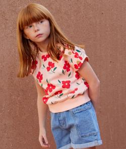 Sweat sans manches filles en fibres recyclées rose imprimé fleuri - 8 A