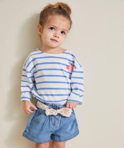 T-shirt bébé fille en coton bio imprimé à rayures bleues avec motif fruit - 6 M