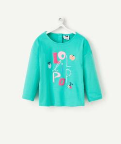 T-shirt manches longues bébé fille en coton bio vert avec détails bouclettes - 18 M