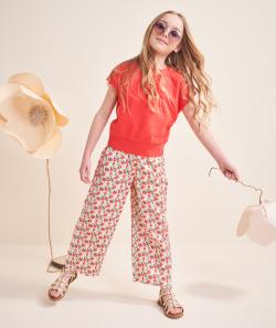 Pantalon large fille en viscose responsable imprimé à fleurs - 9 A