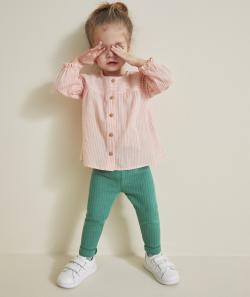 Legging bébé fille en coton bio côtelé vert - 18 M