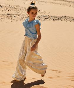 Pantalon large fille plissé couleur dorée pailleté - 9 A