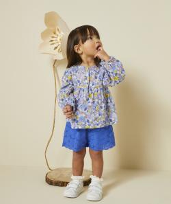 Blouse bébé fille en coton bio avec imprimé fleuri bleu - 18 M