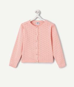 Cardigan fille en tricot ajouré et coton rose - 5 A